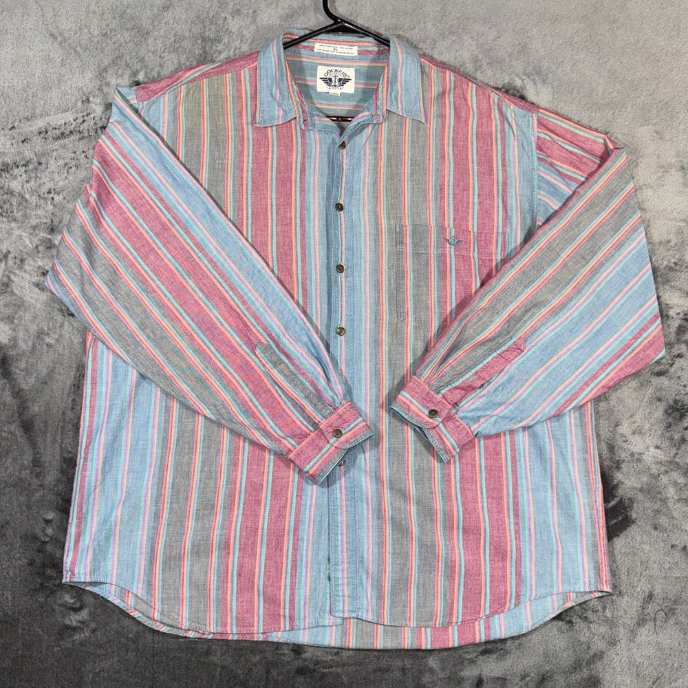 Vintage Dockers Levis Mens XL Multi Color Striped Cotton Button Down Shirt